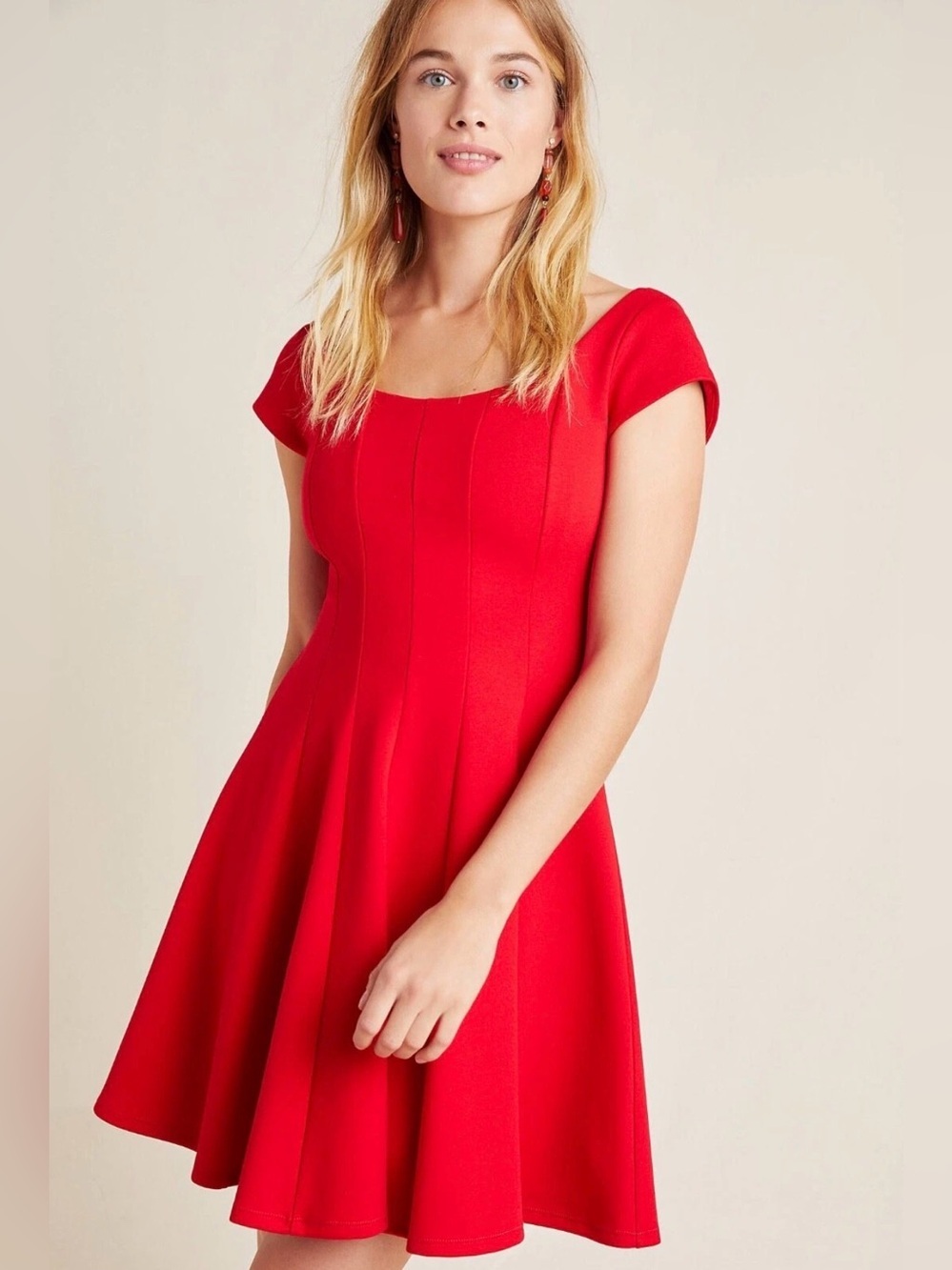 NWT Anthropologie Bailey 44 Aston Red Cap Sleeve Fit Flare Seamed Mini Dress XL